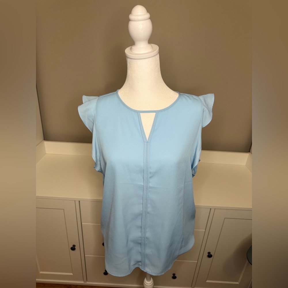 Banana Republic Blue Flutter Sleeve Ruffled Blouse